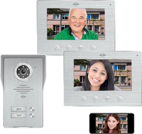 ELRO DV477IP2 Wifi IP Video Deur Intercom - 2 Appartementen - met 2x 7 inch kleurenscherm - Color Night Vision - Bekijken en communiceren via App van Merkloos