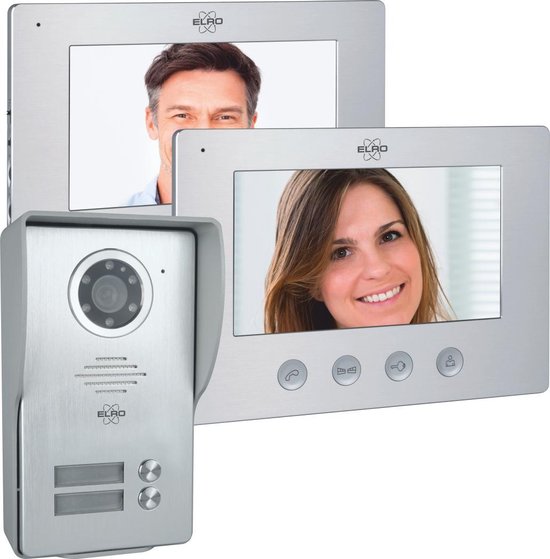 ELRO DV477W2 Video Deur Intercom - 2 Appartementen - Met 2x 7 inch kleurenscherm - Verstelbare camera met nachtzicht - Color Night Vision - 16 Beltonen