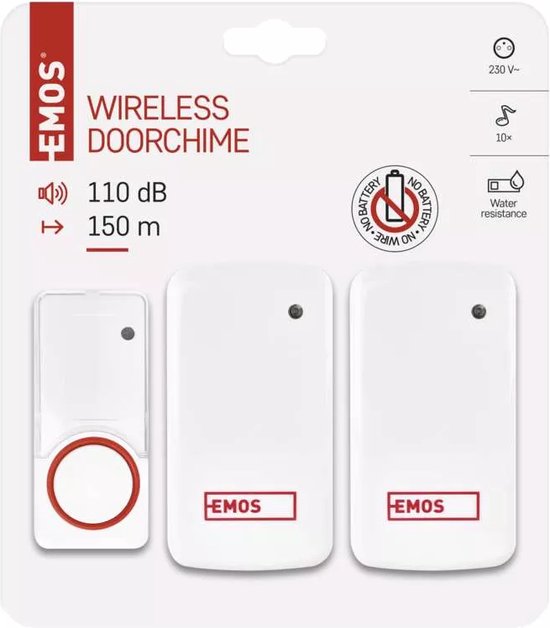 EMOS Draadloze deurbel zonder batterij, 2x bel, P5750.2R