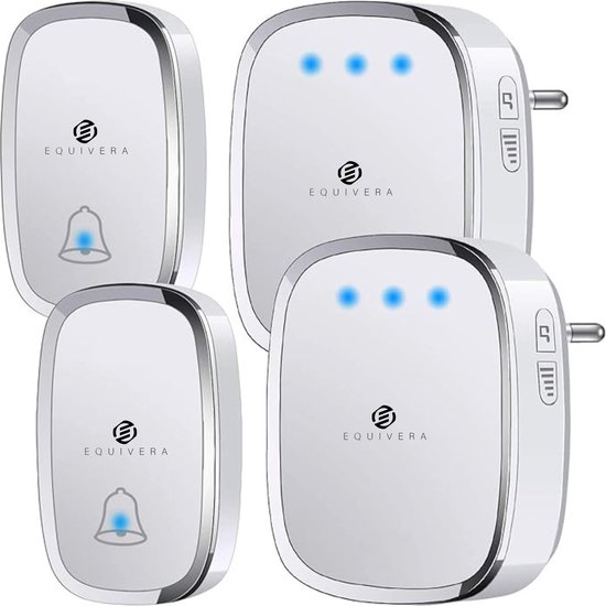 Equivera Draadloze Deurbel - Draadloze Deurbel - Draadloze Deurbel voor Buiten - Huis Deurbel - Belknop - 2 Zenders + 2 Ontvangers - Waterdicht - Draadloze Deurbel Set