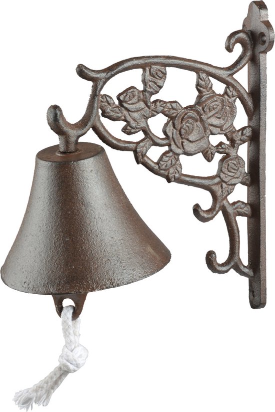 Esschert Design Klassieke deurbel met rozen bruin gietijzer 19 cm - Huisbenodigdheden - deurbellen