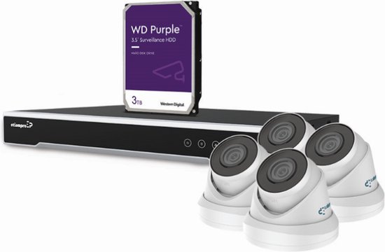 EtiamPro 4 MP IP-VIDEOBEWAKINGSSET - 8-KANAALS NVR-RECORDER - 4 x WITTE IP DOME-CAMERA - 3 TB HD - KABELS van EtiamPro