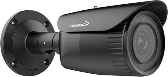 EtiamPro Cilindrische IP-netwerkcamera, bewakingscamera, 2 MP, IR-leds, nachtzicht 30 m, gemotoriseerde varifocale lens, WDR-technologie, PoE-functie, app Guarding Vision, voor binnen en buiten, zwart van EtiamPro