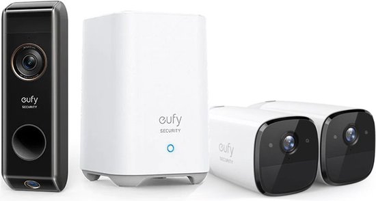 Eufy 4-in-1 Eufycam 2 pro met Homebase 2 en Dual deurbel bundel - Nachtzicht - 2K beveiliging - lokale opslag van Eufy