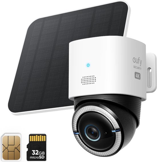eufy 4G LTE S330 Camera - met WiFi - 4K Pan&Tilt - Volkomen draadloos met zonnepaneel - AI Tracking en 4G verbinding met simkaart van Eufy