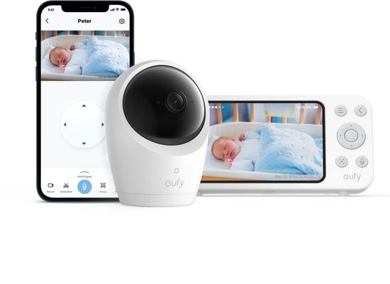 eufy Baby E20 Babyfoon – Baby Monitor – 2K HD Resolutie – App- en Offlinebesturing – Scherp Nachtzicht – 5000mAh Accu – Intelligente Geluids- en Temperatuurmeldingen – Beveiligde Verbinding – Wit van Merkloos