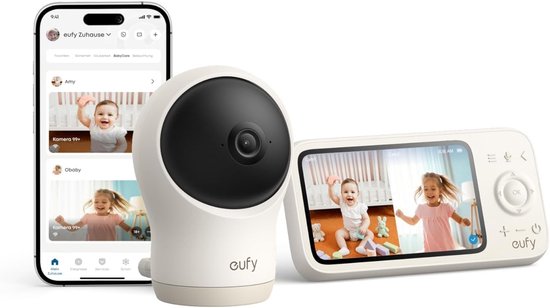 eufy Babyfoon C10 – 2K HD Camera – 4.5" Scherm – Pan & Tilt – Nachtzicht – Wi-Fi of Zonder Wi-Fi – 12 Uur Batterij – Beweging, Huilen & Geluid Detectie – Temperatuur Alarm – 2-weg Praten – VOX van Merkloos