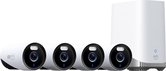 eufy beveiliging eufycam E330 4-cam kit - bedraad beveiligingscamera buiten - beveiligingscamerasysteem - wifi NVR - 24/7 opname - 4K-camera met verbeterde wifi - gezichtsherkenning ai van Eufy