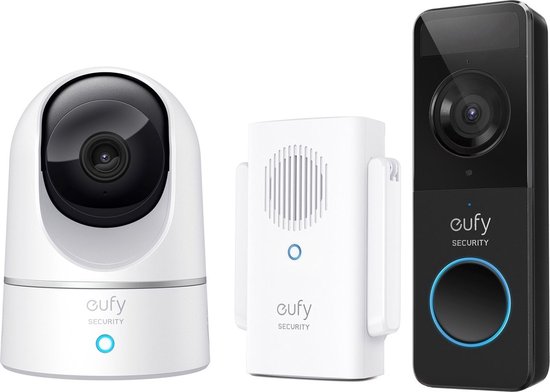 Eufy by Anker Videodeurbel + 2K Beveiligingscamera bundel - Zwart en wit-Pan & tilt - Voor binnen en buiten van Eufy
