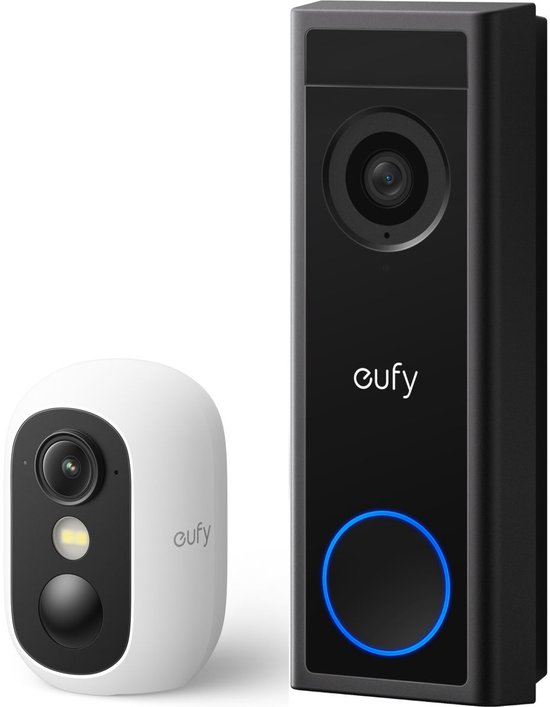 eufy C30 2K Draadloze Video Deurbel 2K FHD - Accu Zwart + eufy Security eufyCam C35, Wit, Draadloze Beveiligingscamera, Voor Buiten en Binnen. Bundelvoordeel van Eufy