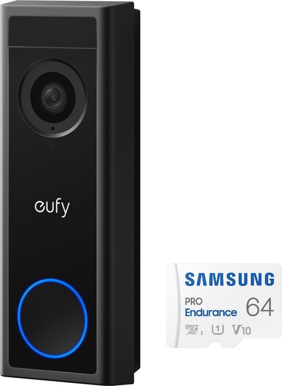 eufy C30 2K Draadloze Video Deurbel 2K FHD - Accu Zwart + SAMSUNG MicroSDXC 64GB PRO - geen Homebase nodig - Bundel van Eufy