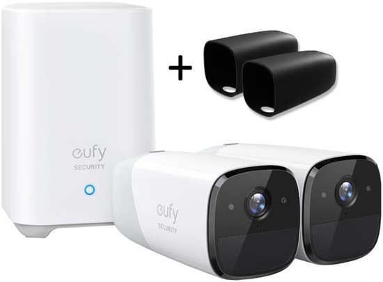 eufy Cam 2 Pro 2K Draadloze Beveiligingsset - Inclusief Homebase en 2 Camera's + 2 stuks zwarte siliconen case - Bundel van Eufy