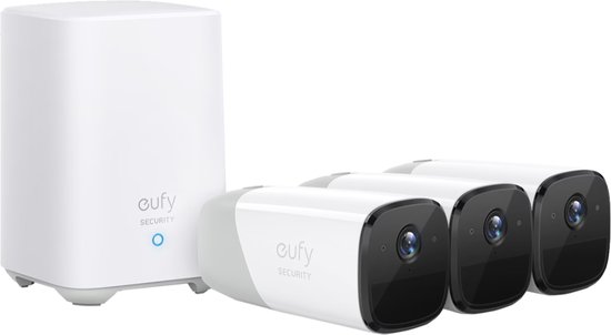 Eufy Cam 2 Pro 2K Draadloze Beveiligingsset - Inclusief Homebase en 3 Camera's - Wit van Eufy