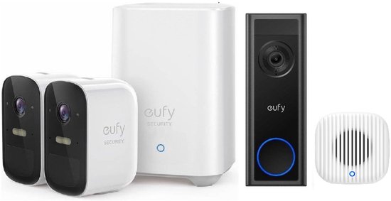 Eufy Cam 2C Draadloze Beveiligingsset + Eufy Video Doorbell C30 met Chime 2 van Eufy