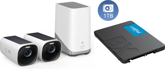 Eufy Cam 3 4K Draadloze Beveiligingsset - Inclusief Homebase 3 en 2 Solar Camera's + 1TB SSD voor 15 jaar opslag - Voordeelbundel van Eufy