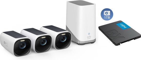 Eufy Cam 3 4K Draadloze Beveiligingsset - Inclusief Homebase 3 en 3 Solar Camera's + 1TB SSD voor 15 jaar opslag - Voordeelbundel van Eufy