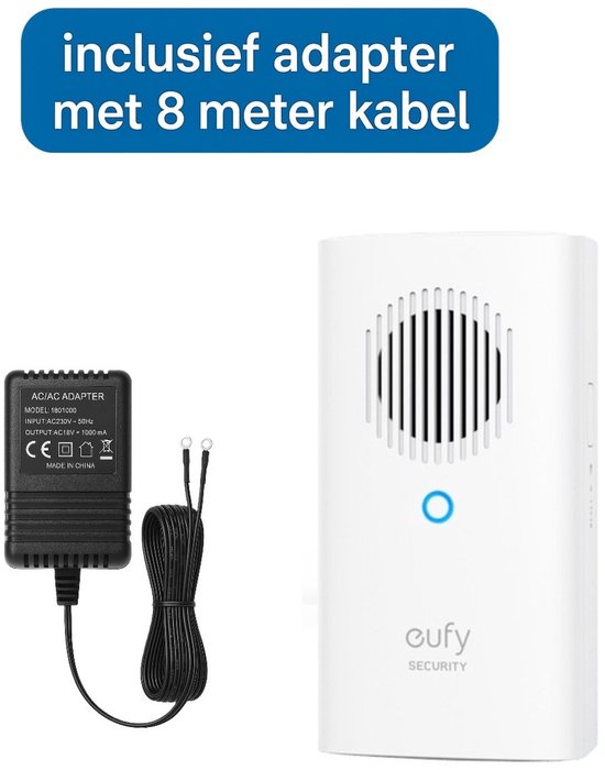 eufy Deurbelgong voor E340/C30/C31 Wit (T8023321) + adapter geschikt voor eufy deurbel E340/C31 - bundel van Merkloos