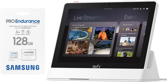 eufy E10 Smart Display-Slimme Home Hub, 8" Bedieningspaneel, Compatibel met eufy Beveiligingsapparaten, Vier Weergaven op Eén Scherm, Directe Deurmeldingen, Dagelijkse Evenementenrapporten + 128GB SD card - Bundelvoordeel van Eufy