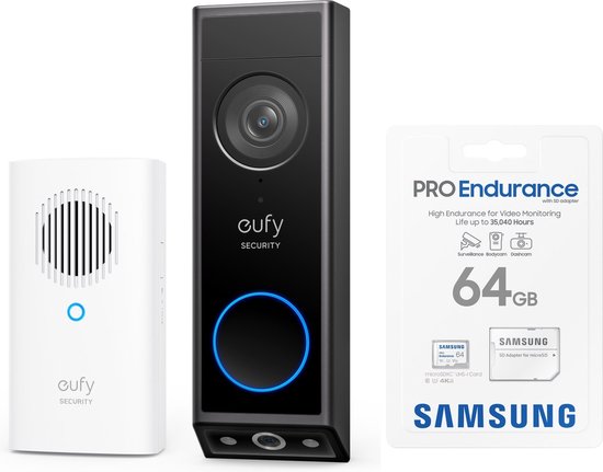 Eufy E340 2K Draadloze Video Deurbel Inclusief Chime + SAMSUNG MicroSDXC 64GB PRO - Voordeelbundel van Eufy