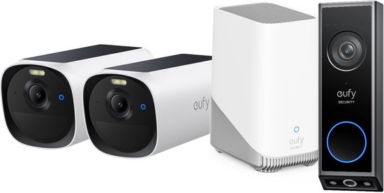 eufy E40 2-CamSet (HomeBase 3 S380) - draadloze outdoor beveiligings camera op zonne-energie - 2K-resolutie, MaxColor nachtzicht + eufy Security E340 Video Deurbel – Dual-Cam technologie, 2K Full HD-resolutie, kleur nachtzicht - bund van Eufy