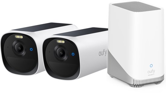eufy E40 2-CamSet (HomeBase 3 S380) - draadloze outdoor beveiligings camera op zonne-energie - 2K-resolutie, MaxColor nachtzicht, gezichts herkenning met AI, uitbreidbare lokaleo pslag, geen maandelijkse kosten van Eufy