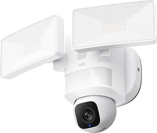 eufy Floodlight Camera E30, outdoor beveiligingscamera, 360° draai-en kantelfunctie, AI-detectie en tracering, 2K video, 2,4 GHz wifi, 2.000 lumen, aangepaste stem- en lichtwaarschuwingen, 24/7 opname, geen maandelijkse bijdrage - wit van Eufy