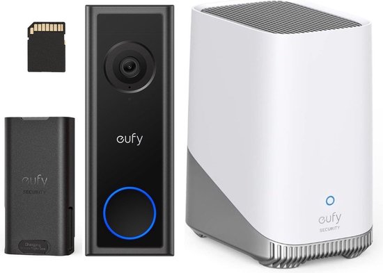 Eufy nieuw Videodeurbel C31 Incl. 32G SD-kaart - 2K FHD - Stand alone doorbell ( kan zowel bedraad als op accu )+ Homebase 3 van Eufy