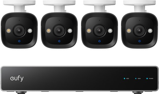 eufy PoE NVR Security System E40, 4 stuks 4K bullet camera's, bedrade outdoor camera, 4K UHD, 122° FOV, nachtzicht in kleur, 24/7 opname, AI-detectie, rode en blauwe strobe, 8CH NVR, 2 TB HD van Merkloos