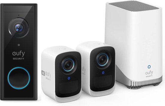 eufy Security 3C 4K HQ met Homebase 3 + 2K video doorbell - 2 beveiligingscamera/ IP camera - 180 dagen batterij - Voor binnen & buiten van Eufy