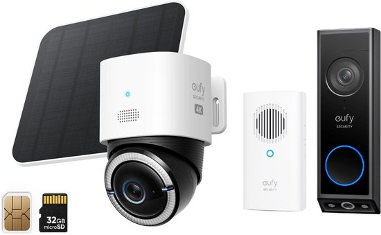 eufy Security Buitencamera S330 4G LTE – Outdoor Cam + eufy Security E340 Video Deurbel met Chime van Merkloos