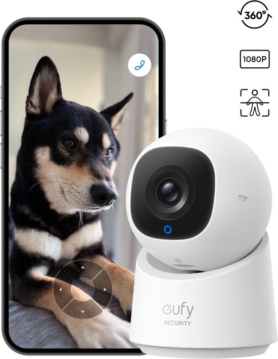 eufy Security C210 Binnencamera - Indoorcam - Huisdiercamera met app - Petcam - 1080p HD-resolutie - 360° pan en tilt - AI-gebaseerde bewegings - en persoonsdetectie - Compatibel met Alexa en Google Assistant