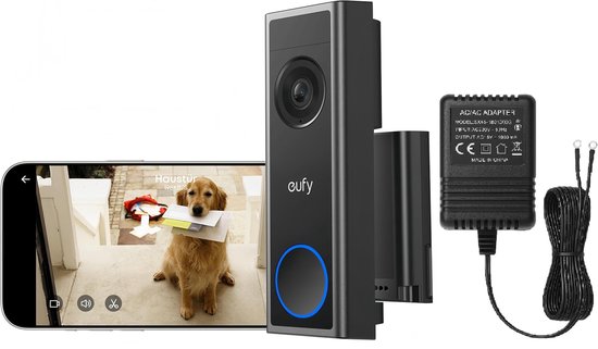eufy Security C31 Video Deurbel - Add-on - Video Doorbell - 2K Resolutie - Nachtzicht - Draadloos/Batterij met Hoogwaardige AC/AC Adapter 6 meter kabel van Merkloos