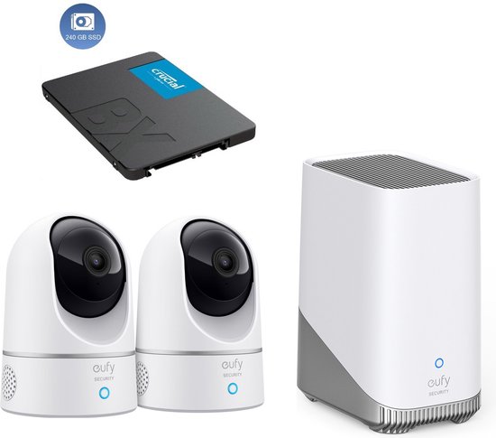 eufy Security E220 Binnencamera 2K Pan & Tilt - Indoor Cam - 2-pack + HomeBase 3 voor 24/7 opname + 240GB SSD - Bundelvoordeel