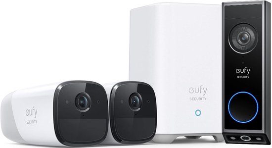 eufy security - eufyCam 2 Pro - set met 2 beveiligingscamera's + eufy E340 Video Doorbell - Dual-Cam technologie, 2K Full HD-resolutie, kleur nachtzicht, AI-pakketdetectie, draadloze installatie - Bundelvoordeel van Eufy