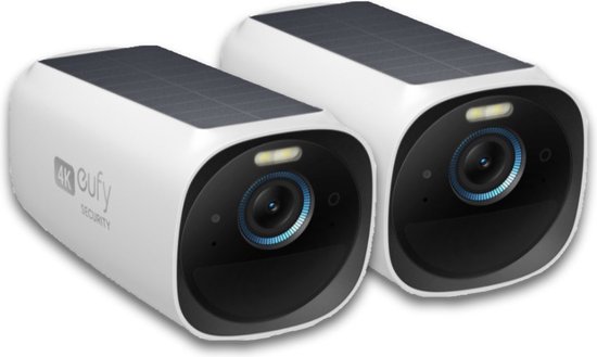 eufy Security - eufyCam 3 add-on camera - 2 PACK - Zwart en wit,Een stuk,4K draadloze Beveiligingscamera met geïntegreerd zonnepaneel-AI gezichtsherkenning van Eufy