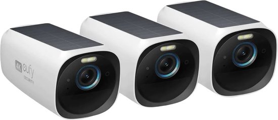 eufy Security - eufyCam 3 add-on camera - 3 PACK - Zwart en wit,Een stuk,4K draadloze Beveiligingscamera met geïntegreerd zonnepaneel-AI gezichtsherkenning van Eufy