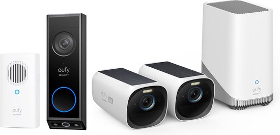 eufy Security - eufyCam 3 Set met 2 camera's met zonnepaneel + eufy E340 2K Draadloze Video Deurbel Inclusief Chime - Accu - Zwart van Eufy