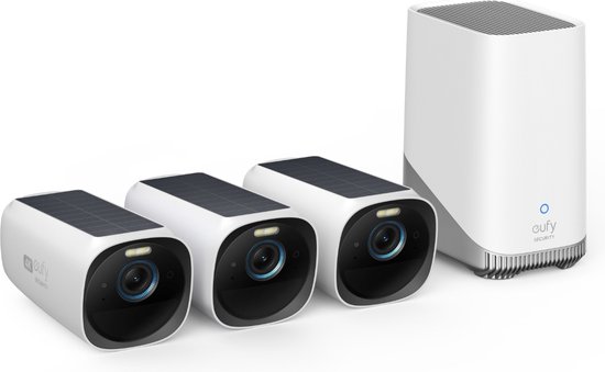 eufy Security - eufyCam 3 Set met 3 camera's - Zwart en wit,4K draadloos Beveiligingscamerasysteem met geïntegreerd zonnepaneel - AI gezichtsherkenning van Eufy