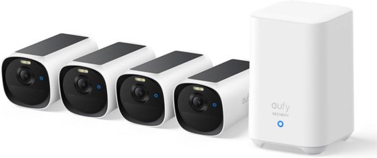 eufy Security eufyCam E40 Beveiligingscamera Set – 4 Camera’s + HomeBase 2 – 2K Resolutie – Met Zonnepaneel – Nachtzicht (MaxColor) – Uitbreidbare Opslag – Zonder Abonnement – Draadloos – Voor Buiten van Eufy