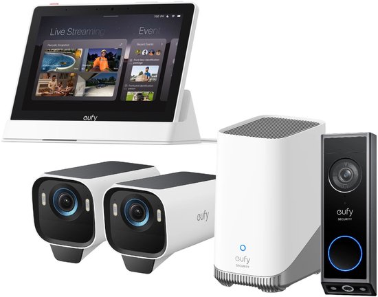 eufy Security eufyCam S3 Pro MaxColor Vision 4K 2-Cam Set inclusief Homebase 3 + E340 video deurbel +Smart Display E10 - Bundelvoordeel van Eufy