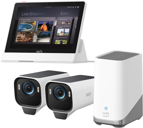 eufy Security eufyCam S3 Pro MaxColor Vision 4K 2-Cam Set inclusief Homebase 3 + Smart Display E10 - Bundelvoordeel van Eufy