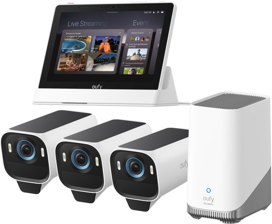 eufy Security eufyCam S3 Pro MaxColor Vision 4K 3-Cam Set inclusief Homebase 3 + Smart Display E10 - Bundelvoordeel van Merkloos