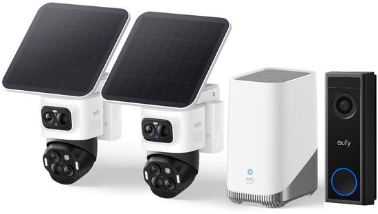 eufy Security eufyCam S4 2-camera set - wit + eufy C30 2K Draadloze Video Deurbel 2K FHD - Accu Zwart van Eufy