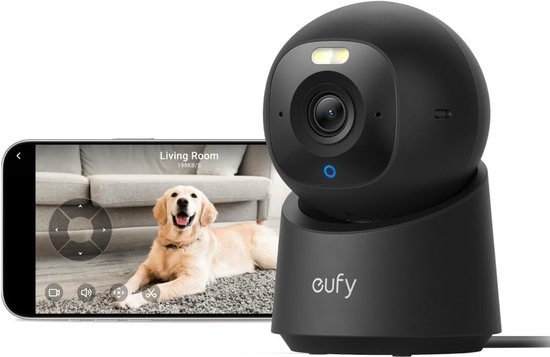 eufy Security Indoor camera E30 Zwart – Indoor Cam - Huisdiercamera met app - Petcam; 4K UHD – Pan & Tilt – AI Mens- en Huisdierdetectie – Kleurennachtzicht – Compatibel met Apple HomeKit – Tweewegcommunicatie – Lokale Opslag – Geen Abonnementskosten van Merkloos