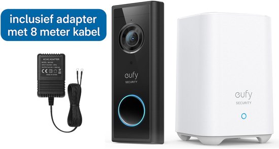 eufy Security S220 Video Deurbel Inclusief HomeBase 2 + deurbel adapter met 8 meter kabel - Bundelvoordeel van Eufy