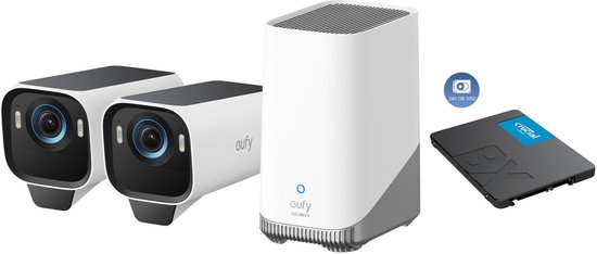eufy Security S3 Pro Buitencamera's, 2 Pack met HomeBase 3 - Outdoorcam set - 4K Ultra HD resolutie, MaxColor Vision™ technologie, Zonne-energie met SolarPlus™ 2.0, Compatibel met Apple HomeKit, Alexa en Google Assistant + 240GB SSD - Bundelvoordeel van Eufy