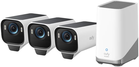 eufy Security S3 Pro Buitencamera's, 3 Pack met HomeBase 3 - Outdoorcam set - 4K Ultra HD resolutie, MaxColor Vision™ technologie, Zonne-energie met SolarPlus™ 2.0, Compatibel met Apple HomeKit, Alexa en Google Assistant van Eufy