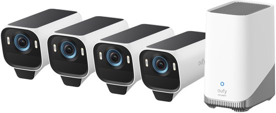 eufy Security S3 Pro Buitencamera's, 4 Pack met HomeBase 3 - Outdoorcam set - 4K Ultra HD resolutie, MaxColor Vision™ technologie, Zonne-energie met SolarPlus™ 2.0, Compatibel met Apple HomeKit, Alexa en Google Assistant van Merkloos