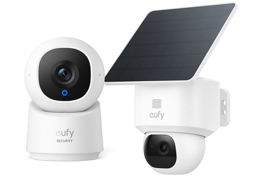 eufy Security Solo Camera E30 - SoloCam - 2K HD-resolutie - 360° Pan & 70° Tilt - AI Auto Lock en Tracking - Zonne-energie met SolarPlus™ Technologie + Indoor Cam C220 - beveiligingscamera met 2K resolutie en 360° PTZ van Eufy