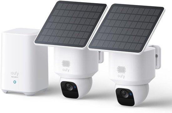 eufy Security SoloCam E30 2-Cam Kit with HomeBase 2, Outdoorcam set– 2K HD-resolutie - 360° Pan & 70° Tilt - AI Auto Lock en Tracking - Zonne-energie met SolarPlus™ Technologie - Geen Abonnementskosten - Draadloze Beveiligingscamera van Eufy